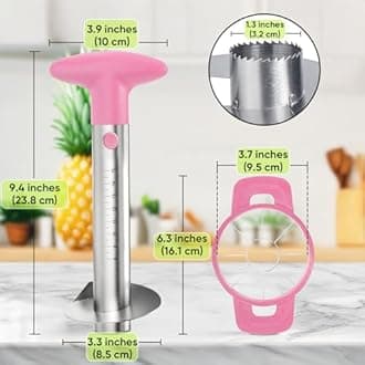 OOKUU Pineapple Corer, Stainless Steel Pineapple Peeler Slicer with Reinforced Thicker Blade, Measure Marked Core Remover, Pink