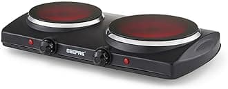 Geepas Double Ceramic Hot Plate – Portable Infrared Electric Hob Cooker - Double Burner Camping Hob Cooktop, Dual Adjustable Temperature, Overheat - Great to use at Campsites Caravan - 2000W, Black