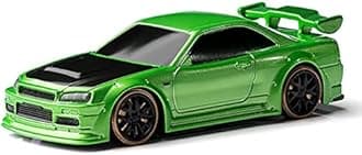 FLYCOLOR Turbo Racing 1:76 Scale Drift RC Car with Gyro Mini Full Proportional RTR 2.4GHZ Remote Control with 2 Replaceable Body Shell (C64-Green)