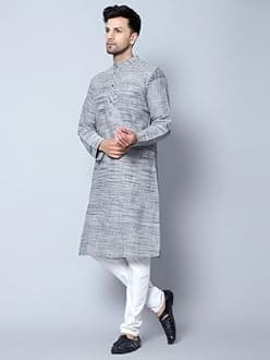 LATEST CHIKAN Men's Cotton Regular Textured Long Kurta Full Sleeves - Casual Ethnic Wear