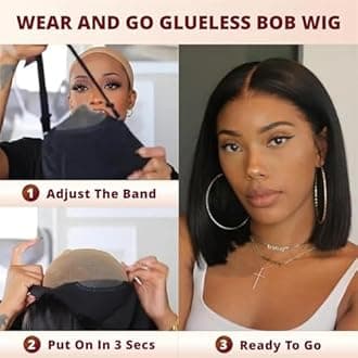 Nakkia 10 Inch Bob Wig Human Hair Pre Plucked Pre Cut HD Transparent Lace Front Wear and Go Glueless Wigs Human Hair for Black Women Short Straight 4x4 Closure Bob Wigs for Beginner