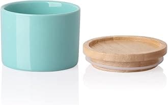 Sweejar Kitchen Canisters Ceramic Food Storage Jar, Stackable Containers with Airtight Seal Wooden Lid for Serving Ground Coffee, Tea, Sugar, Spice and More - 5 Fl Oz(Turquoise)
