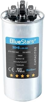 [2025 Upgraded] BlueStars 30+5 MFD 30/5 uF 370-440 Volt Volts Round Dual Run Capacitor CBB65 CBB65B Replacement Part - Air Conditioner Capacitors for AC Motor Run or Fan Start or Condenser Straight