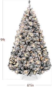 Best Choice Products Pre-Lit Black Christmas Tree, 9ft Artificial Flocked Full Fir Tree, Holiday Decoration w/ 900 Lights, 2,094 Branch Tips