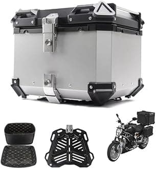 Aluminum Motorbike Tail Box Trunk Waterproof Scooter Rear Top Box, Top Case for Store Helmet Large Luggage, 36L 45L 55L 65L with Security Lock(Silver,65L)