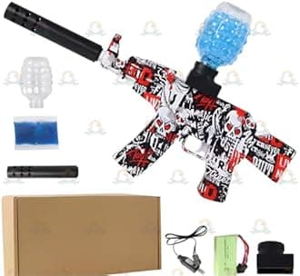 KGeM All New Mini AK Gel Automatic Ball Blaster Gun | Silencer Attachment | Rechargeable | Safety Glass - Eco-Friendly Gel Ammo & Bottle | for Adults & Kids (14+)