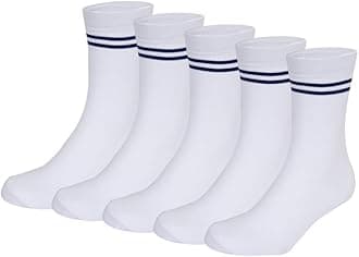 White With Blue Stripes Calf Length School Cotton Socks for Boys & Girls (Pack of 5 Pairs)
