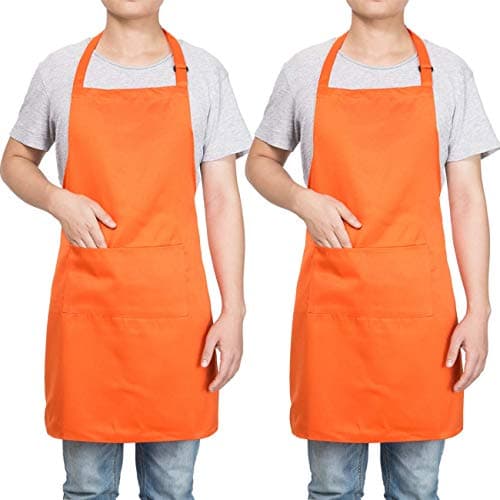 Homsolver 2 Pack Adjustable Bib Apron with 2 Pockets Liquid Drop Waterdrop Resistant Cooking Kitchen Restaurant Bar Apron Black Aprons Chef Apron Unisex Aprons for Women Men (Orange, Two Packs)