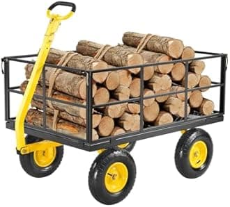 VEVOR 1400 Lbs Steel Garden Cart, Heavy Duty Pullable Garden Wagon Yard Cart, 2 in 1 Outdoor Metal Utility Wagon Yard Trailer with 13" All Terrain Tires, Mesh Removable Sides and 180°Rotating Handle