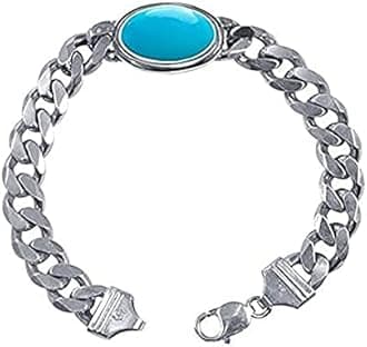 Bhumi Creation Turquoise Stone, Firoza Ston Sterling Silver Bracelet For Men