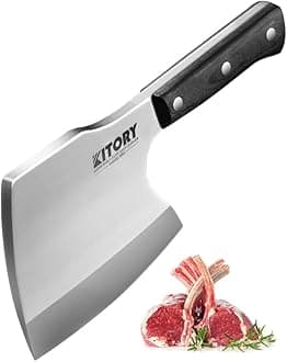 Kitory Kitchen Knife For Big Bones, Beef Bones And Frozen Meat, Breaker, Super Massive Heavy Duty Meat Cleaver Axe Shape Full Tanf Butcher Knife, Black Wooden Handle