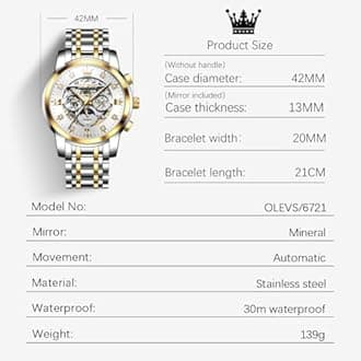 OLEVS Mens Automatic Watches Skeleton Mechanical Self Winding Luxury Fashion Dress Wrist Watch Luminous Waterproof