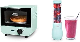 Mini Toaster Oven Cooker for Bread, Bagels, Cookies, Pizza, Paninis & More with Baking Tray, Rack, Auto Shut Off Feature & Mighty Mini 10 oz Compact Personal Bottle Blender with Travel Lid, Aqua