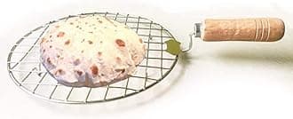 – Barbeque Stainless Steel Wire Roaster Ideal for Roti Roast, Papad Roaster Chapati Toast, Paneer tandoor net Grill Wooden Handle (Round - 21 cm Diameter)