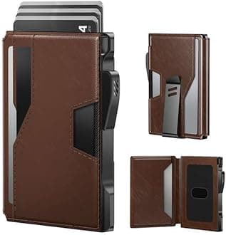 Pop Up Wallet: Slim Wallet with Money Clip, Rfid-blocking, Minimalist, Small, Thin, Compact Card Case, Magnetic Bifold, Front Pocket Wallet, 9-13 Card Capacity, Mens Gifts Wallet - Brown