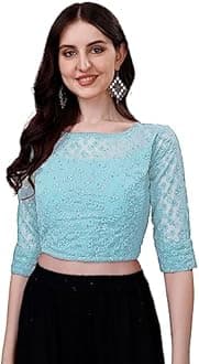 Pujia Mills Womens Readymade Fancy Sifli Work Half Sleeve Saree Blouse.