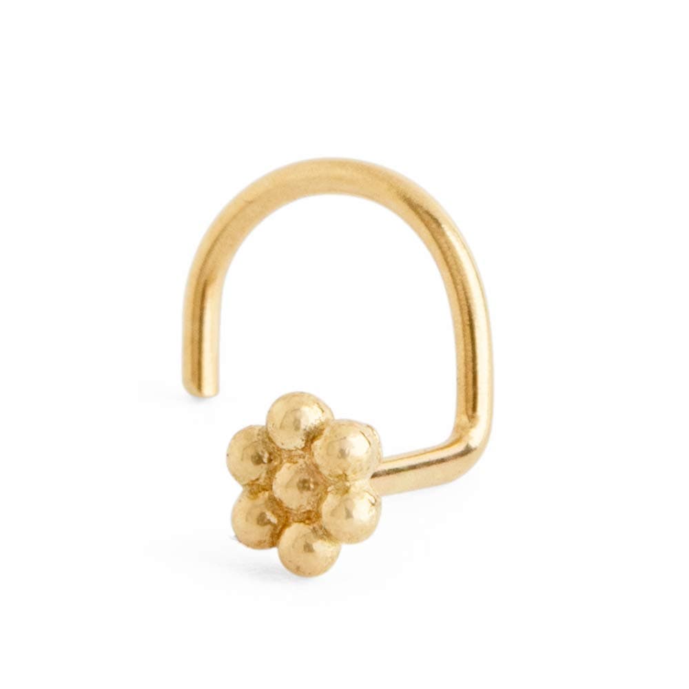 Studio UnkiyaGold Flower Nose Stud, 14k Yellow Solid Gold Tiny Piercing Screw Bend Nose Stud, Tribal Boho Dainty Cute Nose Piercing Jewelry, Minimalist Dainty Small Artisan Handmade Boho Jewelry, 22g
