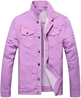 LAMKUKU Mens Denim Jacket Ripped Slim Jean Jacket Coat for Men