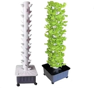 Vertical Hydroponic Grow Tower Aeroponic Tower for Herbs, Fruits and Vegetables 15 Layer 45 Plants Sites with Movable Water Tank Hydrating Pump, Timer, Adapter (45 Pots)
