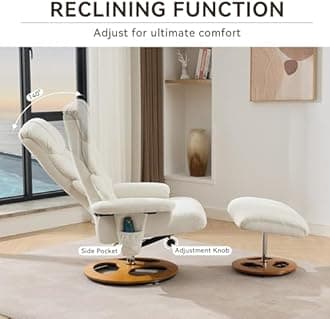 Swivel Stressless Recliner with Ottoman - Swivel Recliner Chairs with Ottoman with Remote-Control Massage System, Massage Recliner Chairs with 360° Rotation, Manual Recliner for Bedroom, Den (White)