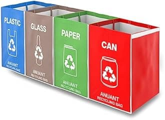ANUANT 4 Pack Separate Recycling Bin Liners for Kitchen Office Home - Rubbish Sorting Bin - Leakproof Bin with Large Compartment