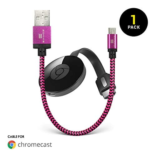 Chromecast USB Power Cable (Does NOT Include Chromecast Device) - Short Power Cable Designed to Power Your Google Chromecast HDMI Streaming Media Player from Your TV USB Port (1 Pack, Purple)