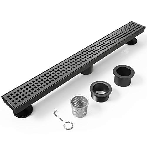 48 Inch Linear Shower Drain Rectangular Floor Drain with Accessories Square Hole Pattern Cover Grate Removable SUS304 Stainless Steel CUPC Certified Matte Black