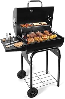 Charcoal BBQ Grill Smoker Outdoor: Large Portable Drum Barrel Barbecue Grill For Garden Home Cooking