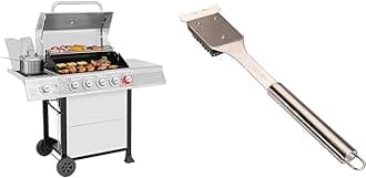 Royal Gourmet GA5401T 5-Burner BBQ Propane Grill with Sear Burner and Side Burner & Cuisinart CCB-5014 BBQ Grill Cleaning Brush and Scraper, 16.5", Stainless Steel, 16. 5