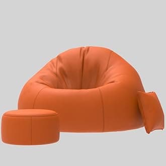 Biggie Bean Bag with Beans Filled 5XL Bean Bag Sofa with Free Cushion and Footrest - Official : PuffyHaven Combo (Matching Color : Regular, Orange)