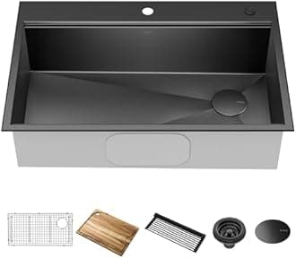 Kraus KWT310-33/PGM Kore Workstation 33 inch Topmount Drop-In 16 Gauge Stainless Steel Single Bowl Kitchen Sink in PVD, Gunmetal