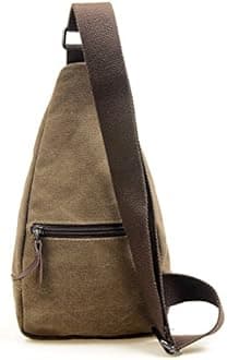 Canvas Casual Outdoor Sports Unbalance Backpack Crossbody Sling Bag Chest Bag for Men (S, Coffee)