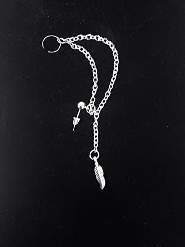 Silver chain feather ear cuff earring