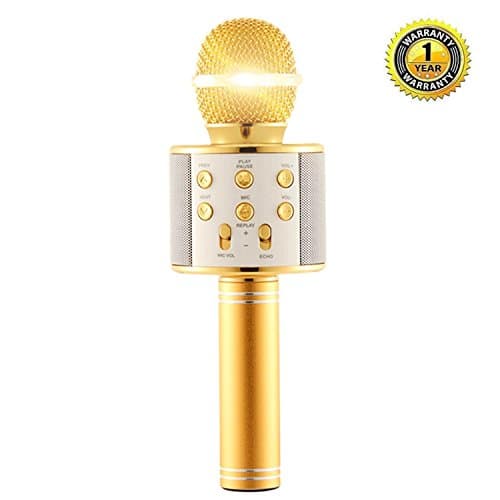 Karaoke Microphone Wireless with Bluetooth Speaker for iPhone Android PC Smartphone Portable Handheld Microphone for Singing Recording Interviews or Kids Home KTV Party - Light Golden