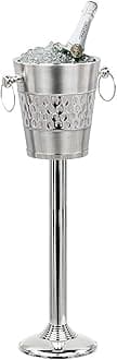 Nagina International Deep Hammered Double Walled Insulated Brushed Nickel Plated Majestic Wine & Ice Bucket with Steel Bucket Stand | Wine Chiller On Stand Kitchenware Bar Ware