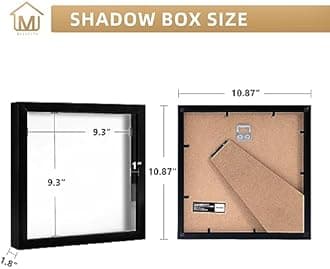 Muzilife 10x10 Shadow Box Picture Frame for Wall and Tabletop Display - Deep Wood & Glass Display Rustic Case Ready to Hang Memorabilia, Pins, Awards, Medals, Wedding, Tickets, and Photos, Black