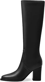 Womens Knee High Boots Retro Chunky Heel Pointed Toe Pull On Classic Knee High Boots for Women Girls Ladies Retro Tall Boot Winter Fall Fashion Boot