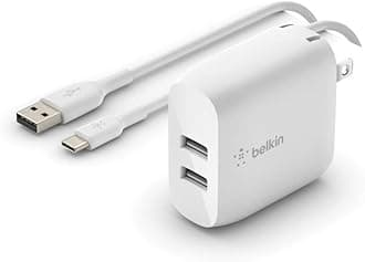 Belkin 24W Dual Port USB Wall Charger - USB C Cable Included - iPhone Charger Fast Charging - USB Charger Block for Power Bank, iPad & iPad Pro, Samsung Galaxy S20, Samsung Note, Google Pixel & more