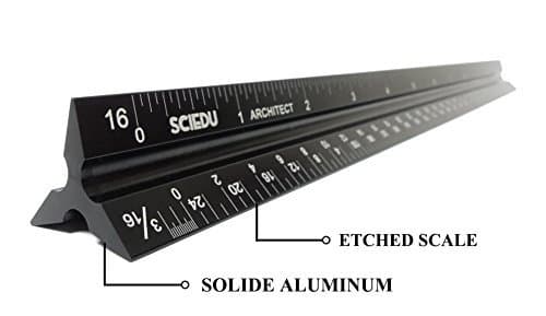 Etched and Solid Aluminum Architect Scale, SciEdu Triangular Ruler (Imperial)