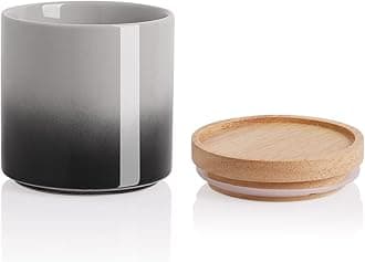 Sweejar Ceramic Food Storage Jar, Stackable Kitchen Canisters, Containers with Airtight Seal Wooden Lid for Serving Ground Coffee, Tea, Sugar, Salt and More - 16 Fl Oz (Gradient Gray)