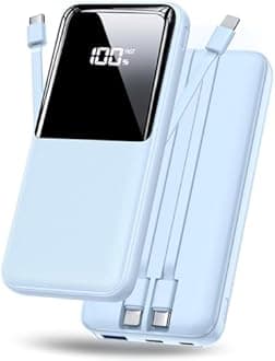 CFIAI Portable Charger Power Bank - 20000mAh Fast Charging Portable Battery Pack with Built in USB-C(22.5W) and iOS(20W) Output Cables (1 Pack, Blue)