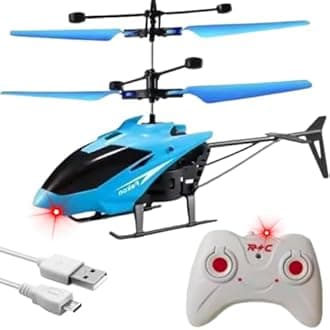 Outdoor and Indoor Flying Helicopter with Hand Induction Watch | Electronic Radio RC Remote Control Toy | Charging Helicopter with 3D Light & Safety Sensor for Kids - Blue Colour