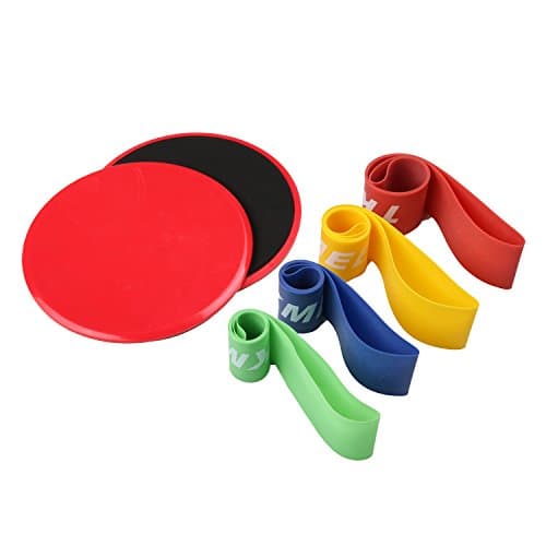 TKMEE Gliding Discs Core Sliders and 4 Exercise Resistance Loop Bands, Lightweight Workout Equipment for Home or Anywhere
