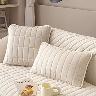 vctops Velvet Plush Plaid Quilted Throw Pillow Covers Super Soft Farmhouse Fluffy Fuzzy Couch Pillow Covers (Gream,12"x20")