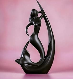 URBAN SENSE Mermaid Shape Ceramic Home Decor Fantasy Figurine| Office Or Living Room Showpiece Artifact For Tv Unit Centre Table | Gift For All Occasions | (Black Mermaid),25 X 25 cm