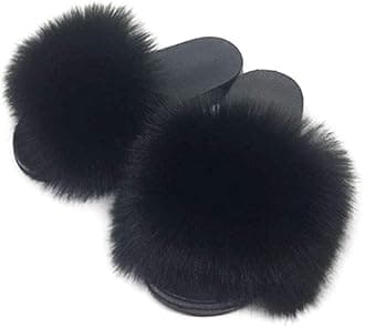 Women's Faux Fur Slides Slippers Fluffy Fuzzy Sandals Open Toe Furry Slide Flip Flop Indoor Outdoor