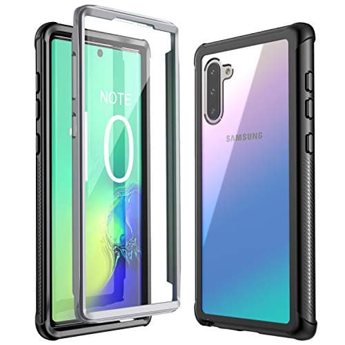 Eonfine Galaxy Note 10 Case, Built-in Screen Protector Heavy Duty Shockproof Rugged Cover Skin for Samsung Galaxy Note 10(Black+Clear)(Fingerprint Unlock with Fingerprint Film)