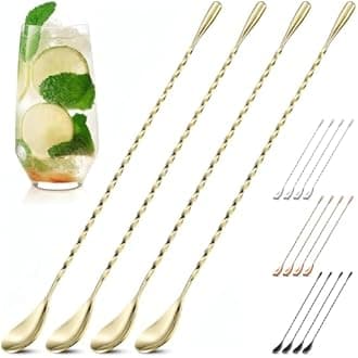 4 Pcs Bar Spoon Cocktail Mixing Spoon – 12'' Gold
