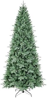 7 FT Artificial Skinny Christmas Tree,Unlit Blue Spruce Slim Pencil Xmas Tree with 1552 PE&PVC Mixed Branch Tips,Hinged Pine Tree with Metal Stand for Home Office Décor