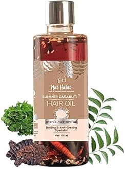 Nat Habit Men's Revital Dasabuti Hair Oil for Hairfall, Dandruff Control with 16 Herbs Soaked, Castor, Coconut -100 ml